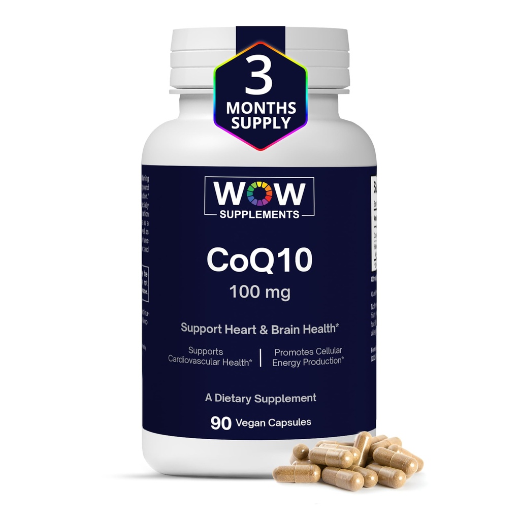 WOW Συμπληρώματα CoQ10 100 mg με Hawthorn Berry - Υψηλή απορρόφηση CoQ10 100mg για την παραγωγή ενέργειας, καρδιά και κυτταρίτιδα υγεία - μη-GMO, χωρίς γλουτένη συνένζυμο Q10 100mg συμπλήρωμα - 90 κάψουλες