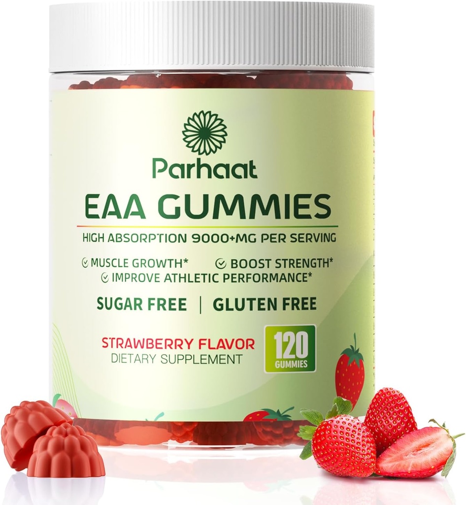 EAA Gummies 120 Gummies (Strawberry), Essential Amino Acids - Όλα τα 9 Essential Aminos (EAA) και όλα τα Branched-Chain Aminos (BCAAs), Non-GMO, Gluten Free, Vegetarian Friendly