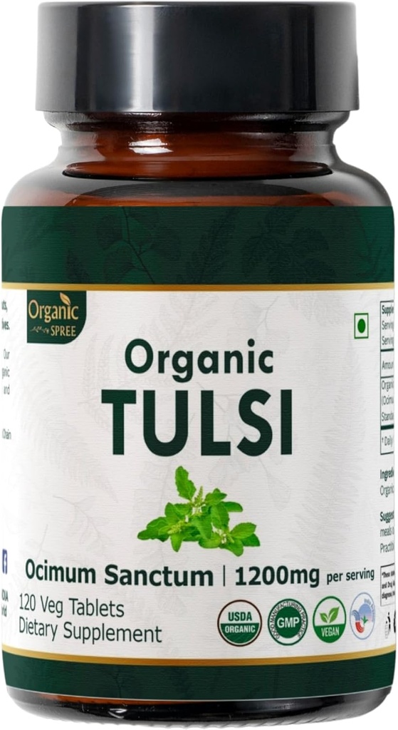Tulsi 120 Tablets – USDA Organic Holy Basil – Υποστηρίζει την ανακούφιση από το στρες και την προσαρμογόνο ισορροπία