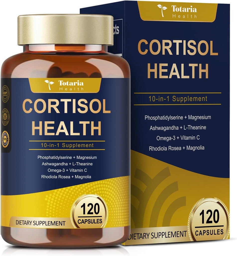 Totaria Cortisol συμπλήρωμα με Ashwagandha, Magnesium, Rhodiola Rosea, L Theanine, Hormone Ισορροπία για τις γυναίκες 120 Vegan Κάψουλες (πακέτο των 1)