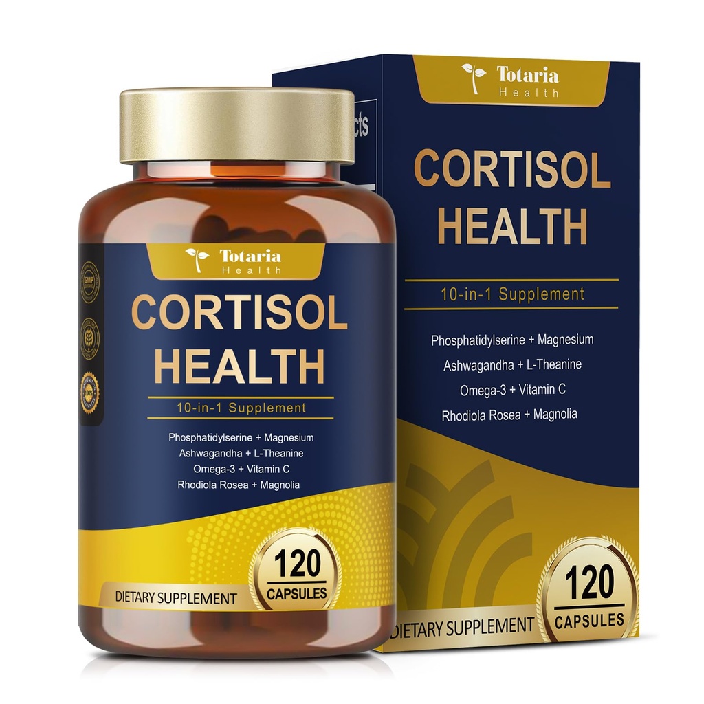 Totaria Cortisol συμπλήρωμα με Ashwagandha, Magnesium, Rhodiola Rosea, L Theanine, Hormone Ισορροπία για τις γυναίκες 120 Vegan Κάψουλες (πακέτο των 1)