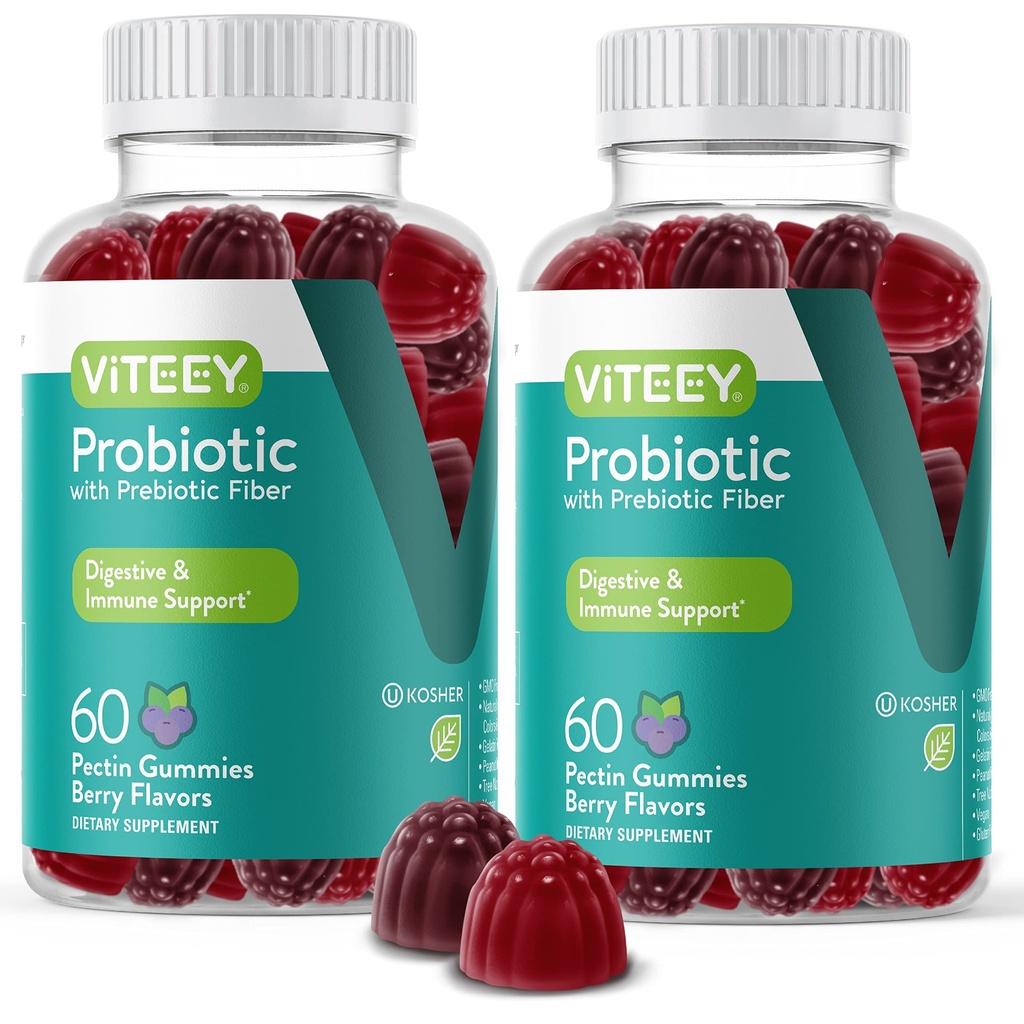 VITEEY Προβιοτικά Gummies με Πρεβιοτικά – Συμπληρώματα Υγείας των Ούρων για την Digestive Υγεία – 2 δισεκατομμύρια CFUs – Vegan, Χωρίς γλουτένη – 120 Count