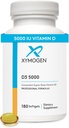 XYMOGEN D3 5000 - Βιοδιαθέσιμη βιταμίνη D3 5000 IU (125 mcg) - Συμπλήρωμα βιταμίνης D υψηλής ισχύος για την υποστήριξη της ανοσοποιητικής υγείας, των οστών + της καρδιάς υγεία (180 Softgels)