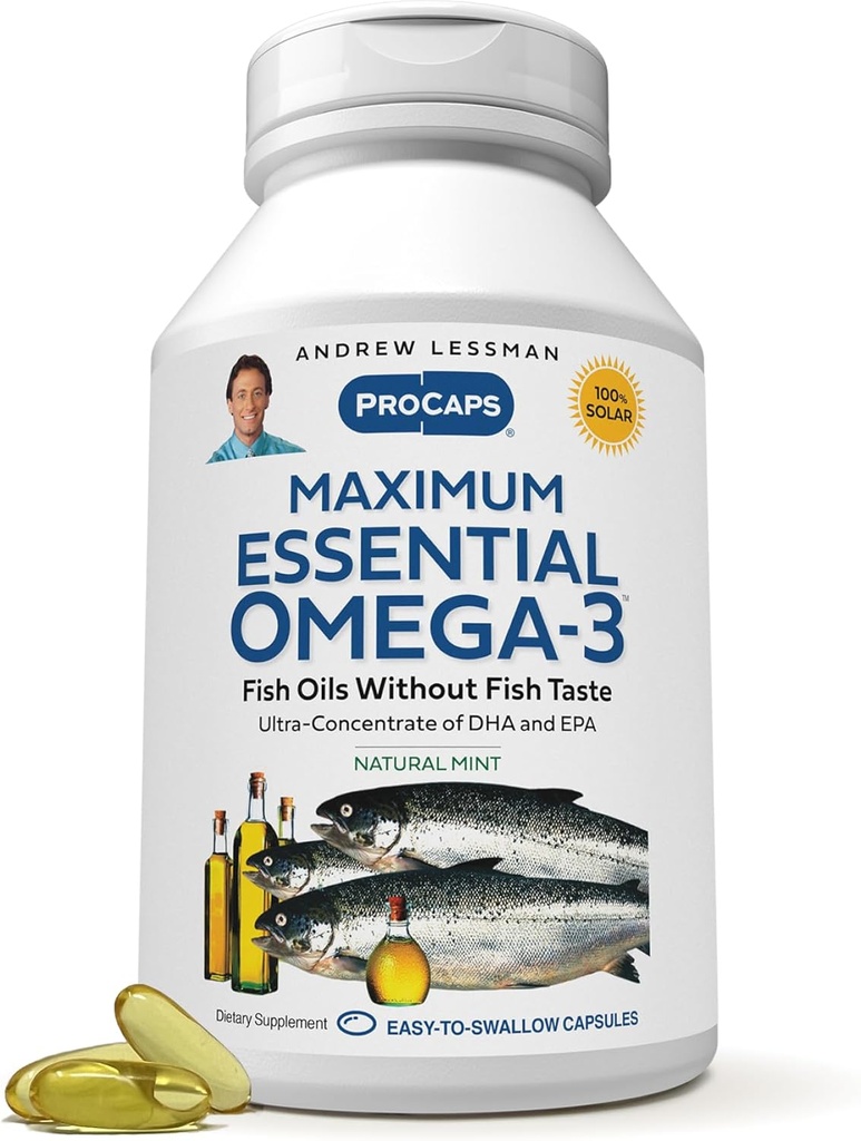 ANDREW LESSMAN Maximum Essential Omega-3 Mint - 60 Softgels - Ultra-Pure, Omega-3 Oils υψηλής ισχύος. Υψηλή DHA, Δεν Στομάχι Αναστατώνεται, Δεν Μόλυνση, Δεν Ερμή. Μικρό εύκολο να καταπιείτε Softgels