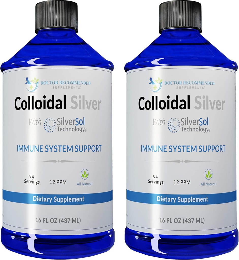 Colloidal Silver Liquid - 12 PPM Premium Silver Solution, 60 MCG ανά υπηρεσία, All Natural, Vegan Immune System Support, Ionic Silver Water Daily Mineral Supplement (2-16 Fl oz Bottles)