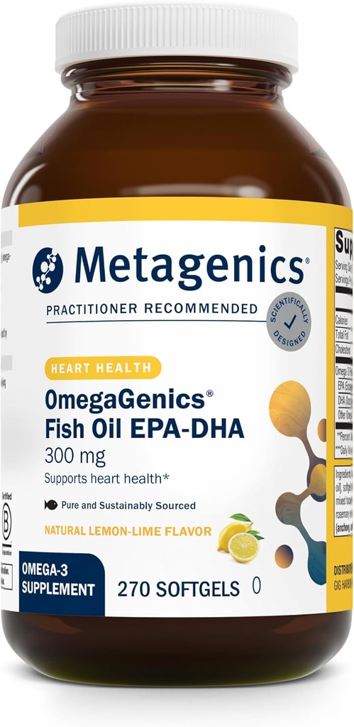 Μεταγονική OmegaGenics Fish Oil EPA-DHA 300-180 mg EPA & 120 mg DHA ανά Softgel - Υποστηρίζει την καρδιά, τον εγκέφαλο, τα μάτια, την κοινή και ανοσοποιητική υγεία* - Μη-GMO, χωρίς γλουτένη - GMP Certified Facility - 270 Softgels