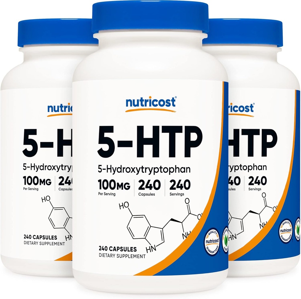 Nutricost 5-HTP 100mg, 240 κάψουλες χορτοφαγικής (5-υδροξυθρυπτοφάνη) - Μη ΓΤΟ & Χωρίς γλουτένη (3 φιάλες)
