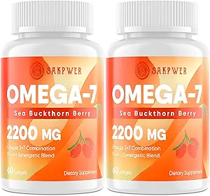 Omega-7 Sea Buckthorn Oil - with Omega-3 EPA/DHA Fish Oil, Cinnamomum, Fenugreek, ALA, Green Tea, Cayenne Pepper, Turmeric, Resveratrol, Black Pepper - Gluten-Free, 2Pack