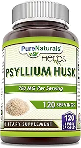 Pure Naturals Psyllium Husk Supplement | 750 Mg Per Serving | Veggie Capsules | Non-GMO | Gluten-Free | Made in USA (120 Count)