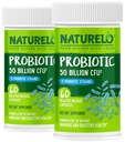 NATURELO Probiotics for Digestive Health - 50 Billion CFU, 11 Strains, Daily Use Supplement - Ενισχύει το ανοσοποιητικό σύστημα, Καθυστερημένη απελευθέρωση, No-Fridge, 60 κάψουλες χορτοφάγων (Pack of 2)