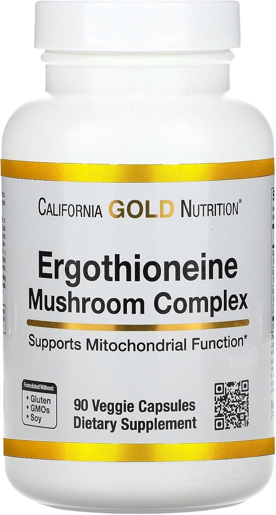 California Gold Nutrition Ergothioneine Mushroom Complex με οργανικό μαϊτάκε, οργανικό όστρακο, εκχύλισμα μανιταριών οργανικών λεόντων και L-Εργοθειονεΐνη, 90 κάψουλες λαχανικών