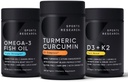Sports Research Wild Alaskan Pollock Omega 3 Fish Oil 90 Softgels (1250 mg), Turmeric Curcumin C3 Complex (120 Softgels) και Vegan 5000 IU Vitamin D + 100mcg Mk7 Vitamin K (60 Softgels)