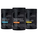 Sports Research Wild Alaskan Pollock Omega 3 Fish Oil 90 Softgels (1250 mg), Turmeric Curcumin C3 Complex (120 Softgels) και Vegan 5000 IU Vitamin D + 100mcg Mk7 Vitamin K (60 Softgels)