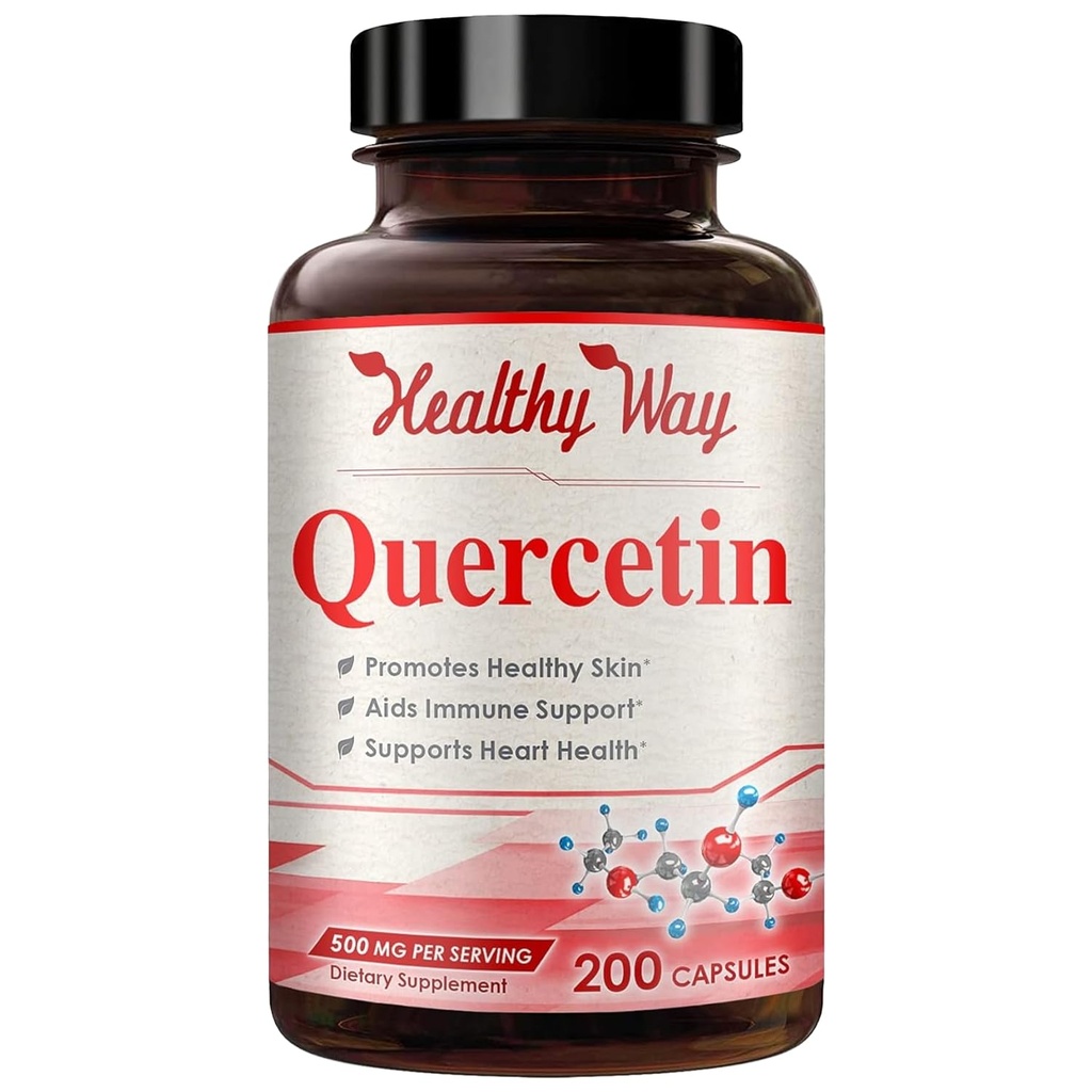 High Strength Quercetin 500mg Capsules - Once Daily Powerful Antioxidant Quercetin Supplement for Heart Aging Skin Brain and Immune Support - Vegan Friendly Gluten-Free Made in the USA (200 Servings)