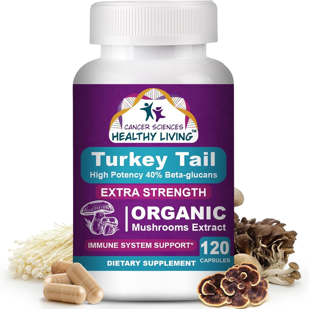 CANCER ΕΠΙΣΤΗΜΟΝΕΣ Turkey Tail Wellness Mushrooms Supplement, USDA Certified Organic Extract, Extra Strength 1.500 mg, Υψηλή ισχύς 40% Beta-Glucans, Gut & Immune Support, Natural Digestive, 120 κάψουλες