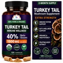 CANCER ΕΠΙΣΤΗΜΟΝΕΣ Turkey Tail Wellness Mushrooms Supplement, USDA Certified Organic Extract, Extra Strength 1.500 mg, Υψηλή ισχύς 40% Beta-Glucans, Gut & Immune Support, Natural Digestive, 120 κάψουλες