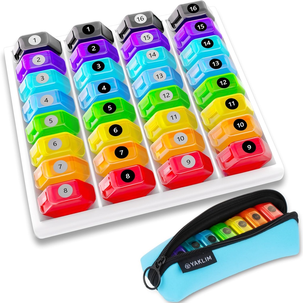 Monthly Pill Organizer 1-Time a-Day: 30 Day Pill Organizer with Labels, Portable Monthly Pill Box, Month Pill Holder ith Portable Zipper Bag for Vitamin, Medicine, Fish Oil, Supplements