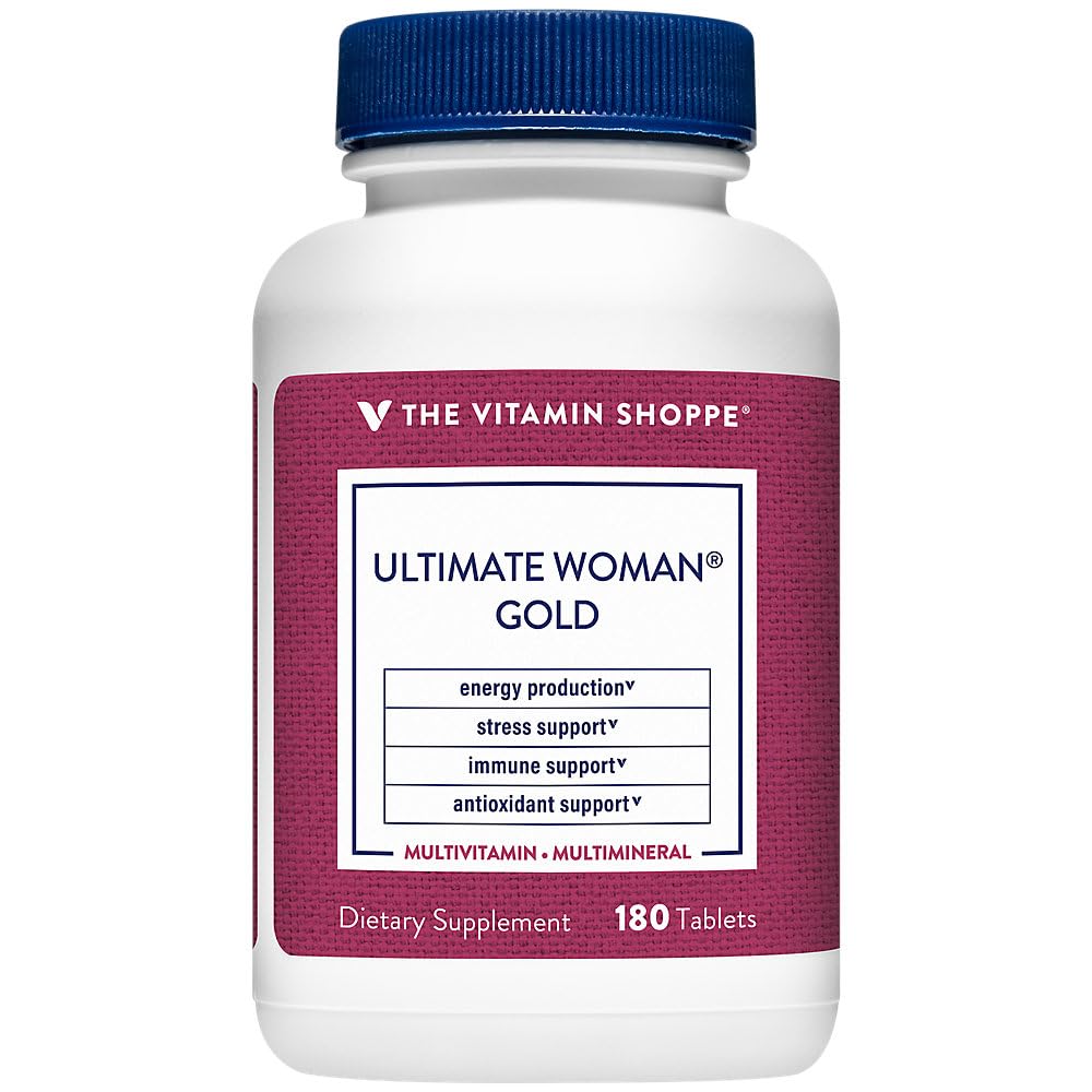 The Vitamin Shoppe Ultimate Woman Gold Multivitamin - με Σιδήρο, Β Βιταμίνες & Βιταμίνη D3 και Περισσότερα για την Υποστήριξη της Ενεργειακής Παραγωγής, Οστών & Ανοσοποιητικής Υγείας - Gluten Free Multi-mineral (180 δισκία)