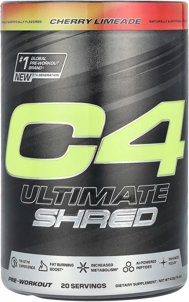 Cellucor C4 Ultimate Shred Pre Workout Powder, Μεταβολισμός συμπλήρωμα με Cayenne Extract+300mg Caffeine+TeaCrine+Dynamine - Cherry Limeade, 20 υπηρεσίες