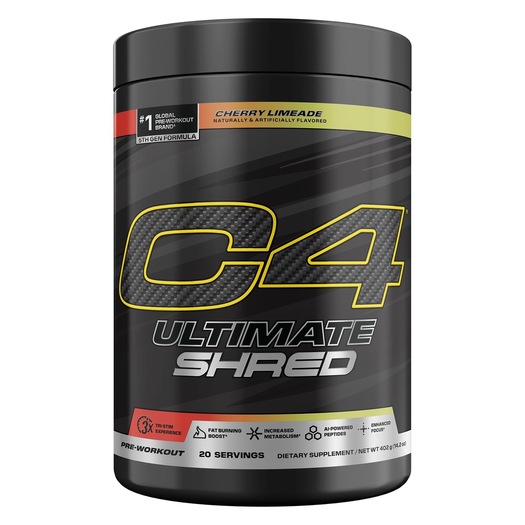 Cellucor C4 Ultimate Shred Pre Workout Powder, Μεταβολισμός συμπλήρωμα με Cayenne Extract+300mg Caffeine+TeaCrine+Dynamine - Cherry Limeade, 20 υπηρεσίες