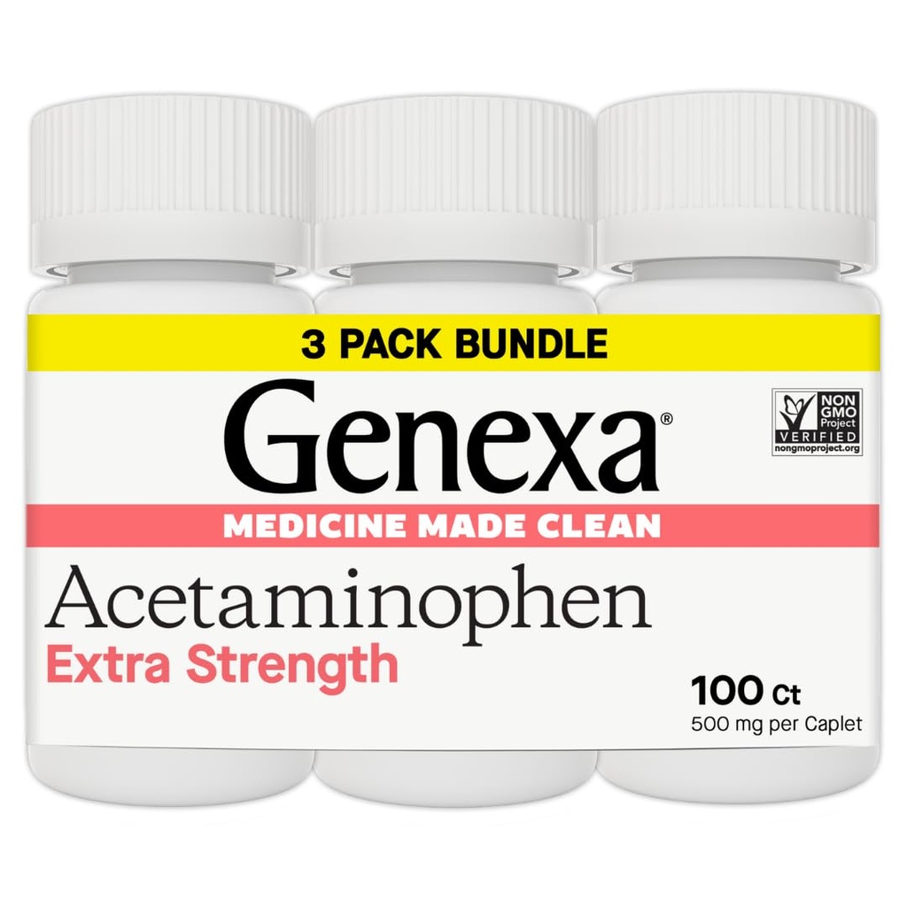 Genexa Clean Acetaminophen 500mg Extra Strength, Dye Free Pain Reliever Fever Reducer, 0% Τεχνητά Πρόσθετα, Πόνος Ιατρική για Ενήλικες, Ανακουφίζει Κεφαλαλγία, Πόνος στην πλάτη, Ελαφρύς Αρθρίτιδα, 300 δισκία