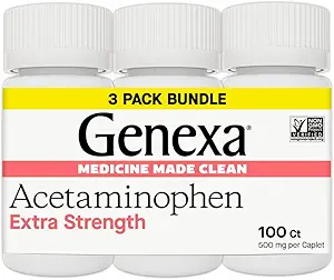 Genexa Clean Acetaminophen 500mg Extra Strength, Dye Free Pain Reliever Fever Reducer, 0% Τεχνητά Πρόσθετα, Πόνος Ιατρική για Ενήλικες, Ανακουφίζει Κεφαλαλγία, Πόνος στην πλάτη, Ελαφρύς Αρθρίτιδα, 300 δισκία