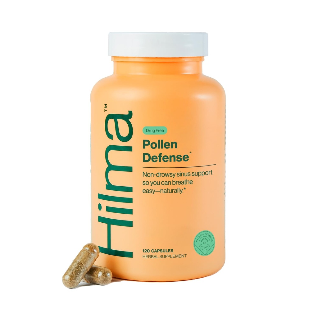 Hilma Natural Sinus Support, Allday Allergy and Sinus Relief from Pollen and Dust w/Butterbur, Sting Nattles and Spirulina, Non-Drowsy, Organic, Clinically Αποδεδειγμένα Συστατικά, 120 Vegan Κάψουλες