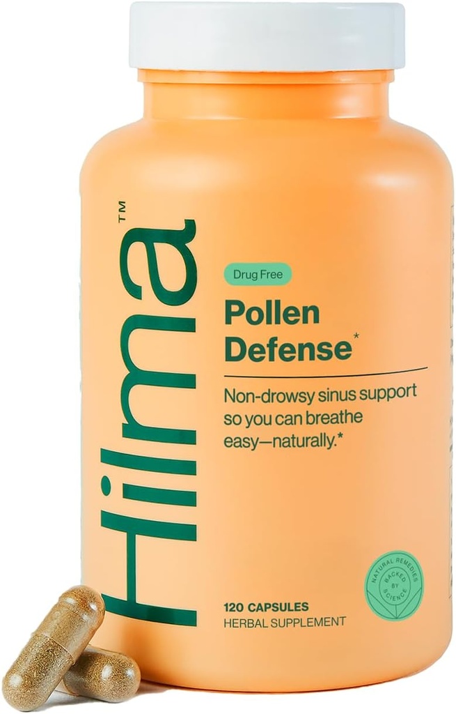 Hilma Natural Sinus Support, Allday Allergy and Sinus Relief from Pollen and Dust w/Butterbur, Sting Nattles and Spirulina, Non-Drowsy, Organic, Clinically Αποδεδειγμένα Συστατικά, 120 Vegan Κάψουλες