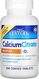 21st Century Calcium Citrate Petites + D3 Coated Tablets - 200 Tablets, Pack of 4