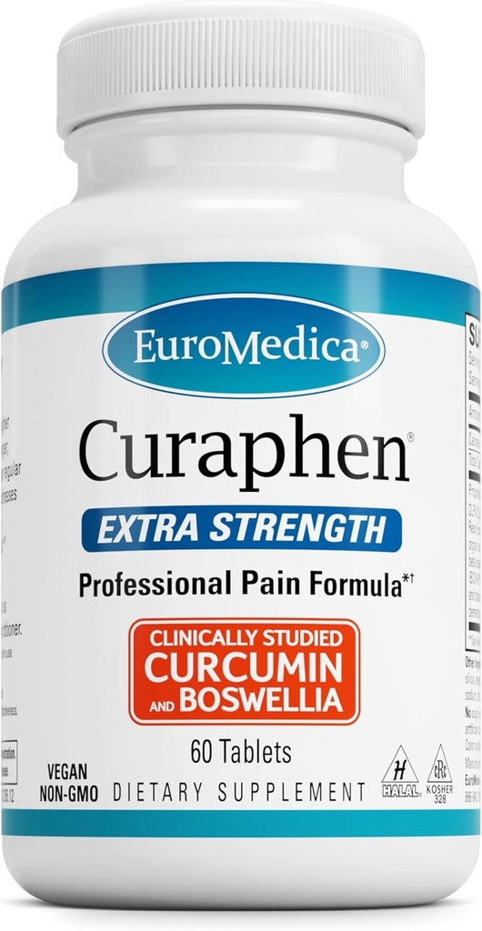 EuroMedica Curaphen Extra Strength - Curcumin & Boswellia συμπλήρωμα για την υγιή κυκλοφορία Υποστήριξη - Turmeric συμπλήρωμα για την υποστήριξη αρθρώσεων, μυϊκή υγεία & παραγωγή ενδορφίνης - 60 δισκία