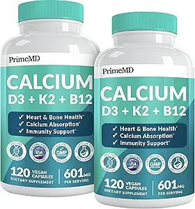 4-in-1 Calcium Supplements for Women and Men - Calcium with Vitamin D3 K2 5000 IU Supplement, 601mg per Serving for Heart, Bones & Body Defenses - Gluten-Free, Vegan-Friendly (240 ct)