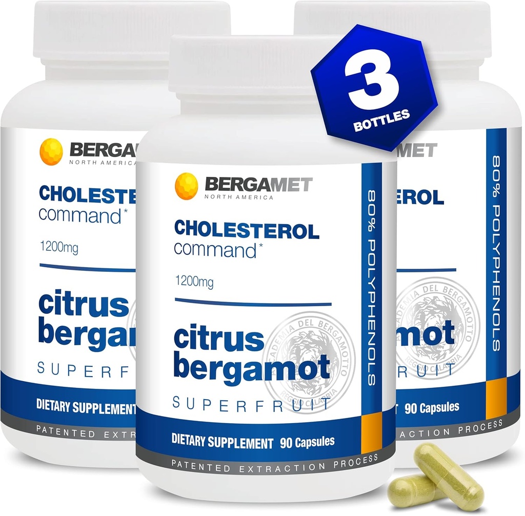 Cholesterol Command, Citrus Bergamot SuperFruit Supplement, 47% Bergamot Polyphenol Fraction (BPF) Πατενταρισμένο Formula, Κατασκευασμένο στις ΗΠΑ, 3 Μήνες, 270 Κάψουλες - 3 Μπουκάλια