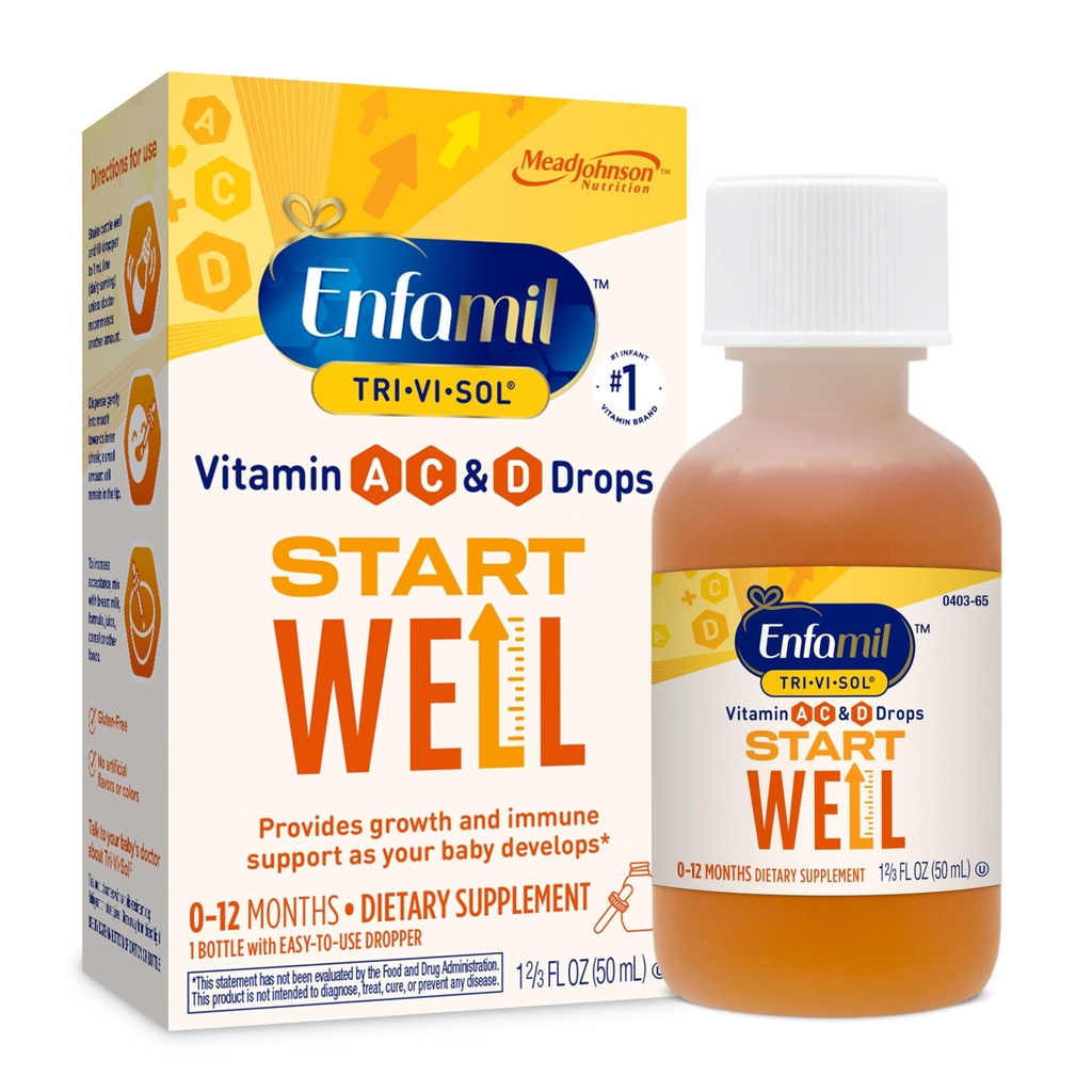 Enfamil Tri-Vi-Sol Βρέφος πολυβιταμίνες σταγόνες, υποστηρίζει την ανάπτυξη & ανοσοποίηση υγεία για μωρά, 50mL μπουκάλι