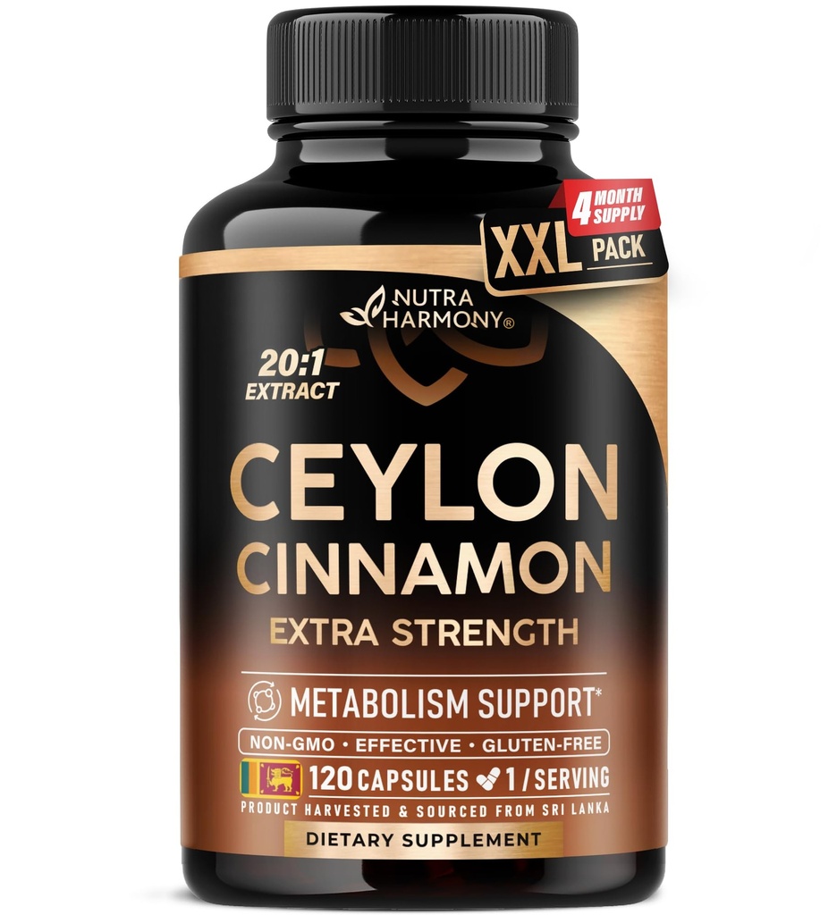 Ceylon Cinnamon Capses - Extra Strength - Ενέργεια, καρδιά & Μεταβολισμός Υποστήριξη - για άνδρες & γυναίκες - Καθαρό φυσικό εκχύλισμα 20:1 συμπλήρωμα - Κατασκευάζεται στις ΗΠΑ - GMO & Gluten Free, 120 κάψουλες, 4 μήνες προμήθεια