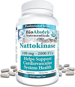 Bio Absorb Nattokinase Supplement. Non-GMO Natto Extract Enzyme. 100 mg, 2000 FUs. 60 Veggie Caps (60-Day Supply)
