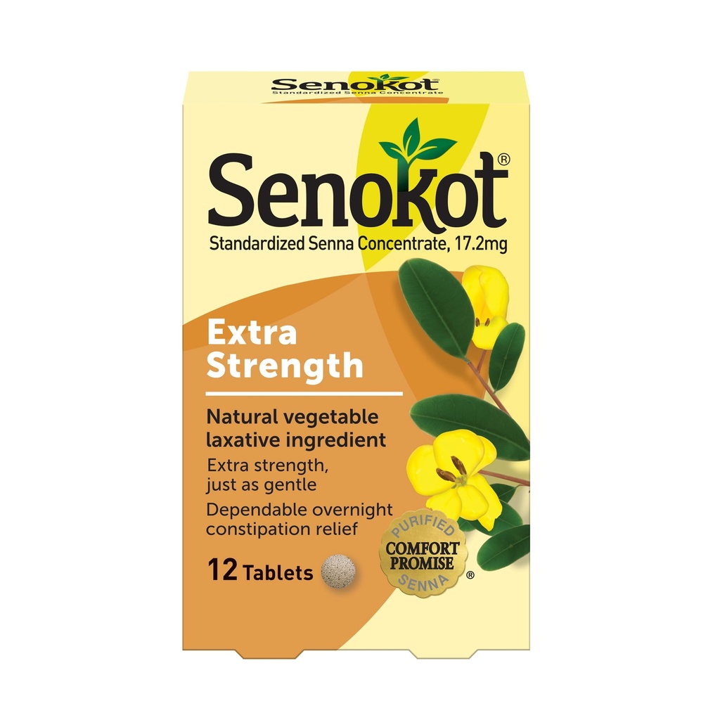 Senokot Επιπλέον δύναμη Φυσικό λαξευτικό φυτικά δισκία, Senna συμπύκνωμα, διπλή δύναμη για την ήπια, Διανυκτέρευση ανακούφιση από την περιστασιακή δυσκοιλιότητα, 12 ct