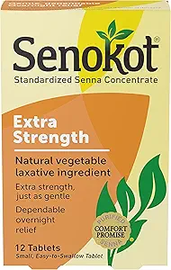 Senokot Extra Strength Natural Vegetable Laxative Ingredient Tablets, Senna Concentrate, Double-strength for Gentle, Overnight Relief From Occasional Constipation, 12 ct