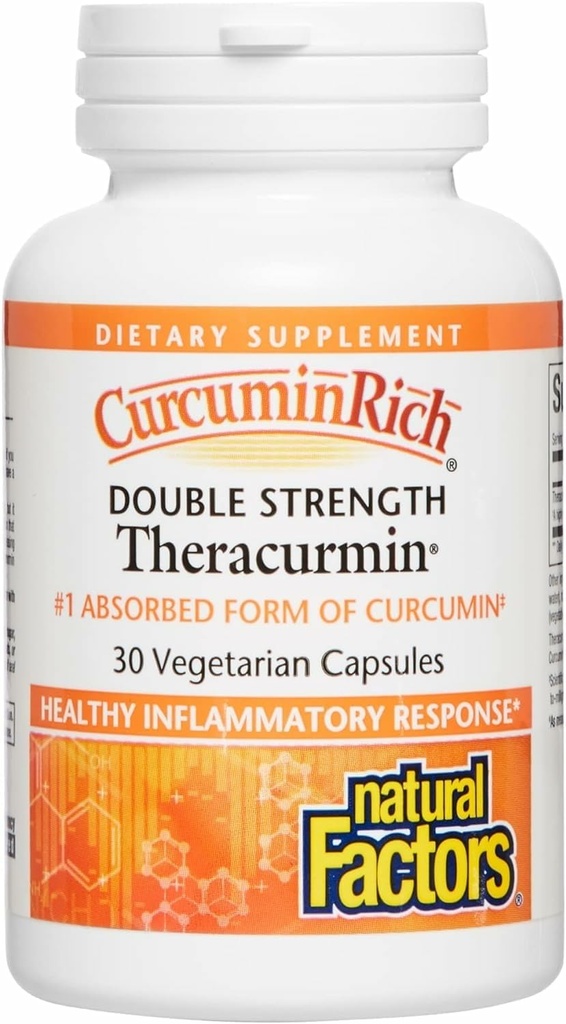 Natural Factors, CurcuminRich Double Strength Theracurmin, 60 mg, Just 1 Capsule Daily, Formulated for Superior Absorption, 30 Count (Pack of 1)