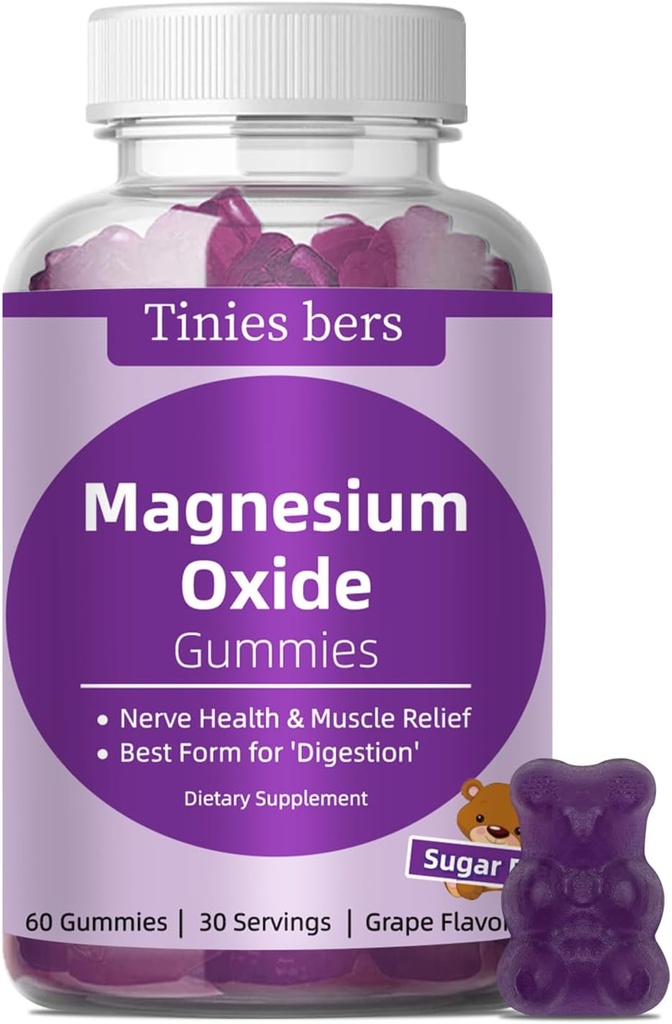Μαγνήσιο Οξείδιο Gummies 500mg, Ζάχαρη Δωρεάν για Ενήλικες & Παιδιά, Best Mg Form for ‘Digestion’, for Sleep, Nerve, Head Health, Muscle & Stress Relief, Gluten Free, Non GMO, Vegan, Pectin, 60
