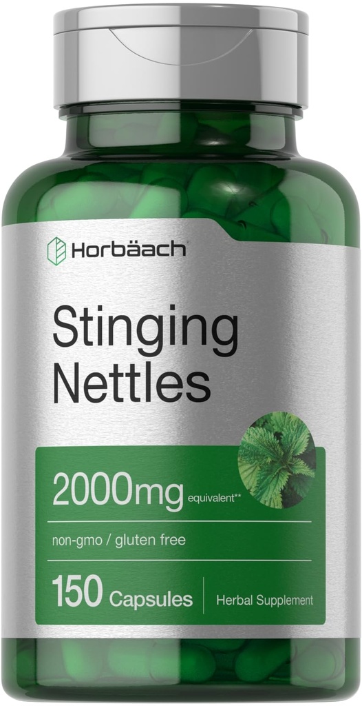 Horbäach Stinging Nettle Capsules | 150 Count | Herbal Leaf Extract Supplement | Non-GMO, Gluten Free