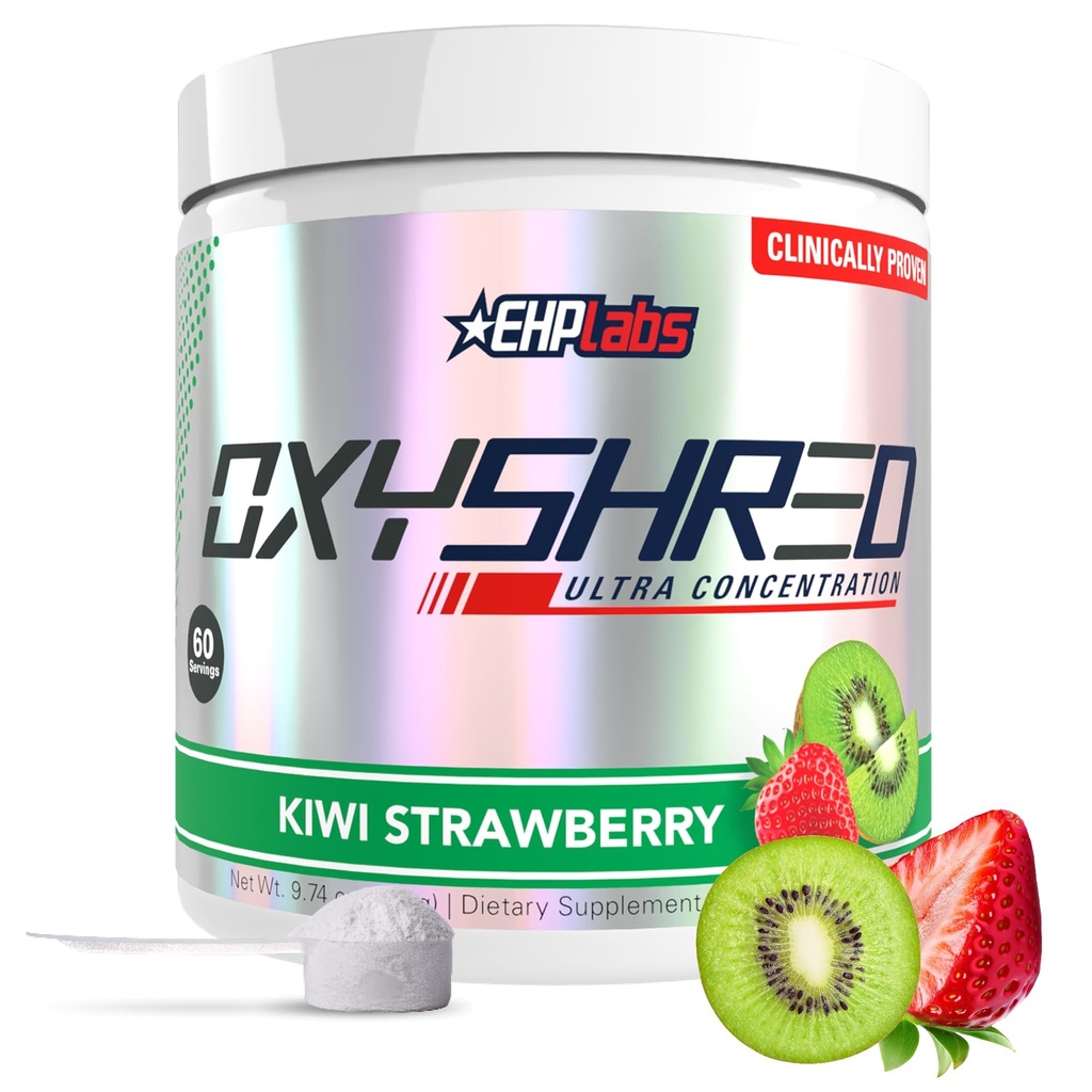EHP Labs OxyShred Pre Workout Powder - Preworkout Powder with L Glutamine & Acetyl L Carnitine, Energy Boost Drink - Φράουλα Kiwi, 60 εξυπηρετήσεις