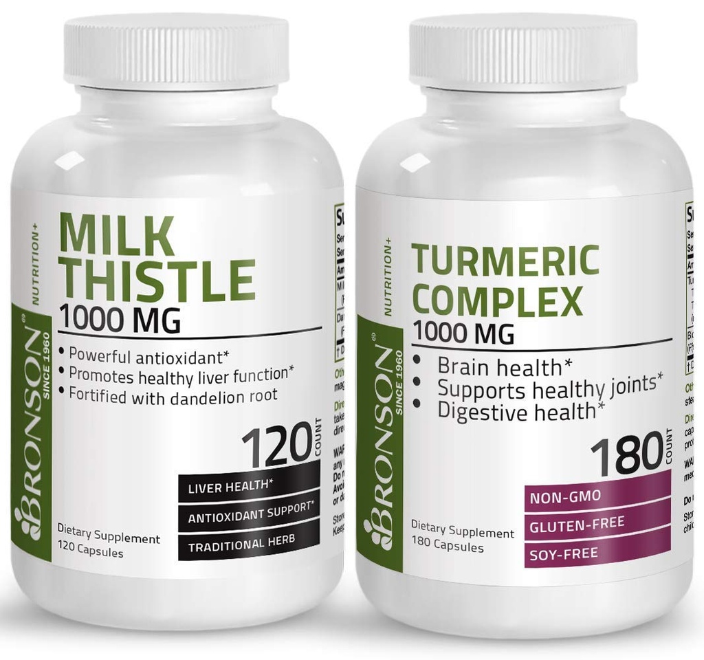 Bronson Turmeric Curcumin με την κοινή υποστήριξη υψηλής ισχύος BioPerine + γαϊδουράγκαθο γάλακτος 1000mg Silymarin Marianum & ρίζα δαντελίων
