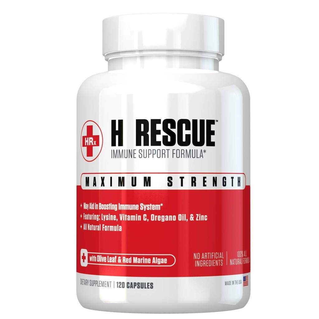 Re+Gen Nutrition H Rescue Immune Support Supplement for Adults, Κάψουλες με ψευδάργυρο, βιταμίνη C, L lysine Amino Acid & Oregano Oil for Immunity Health in Men & Women, 120 Κάψουλες