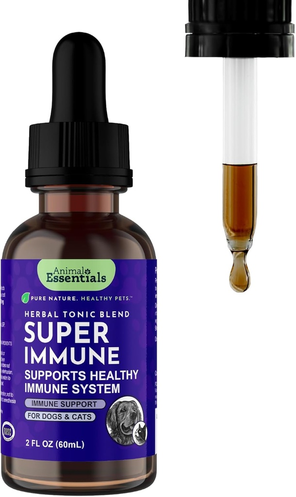 Animal Essentials Super Immune - Dog & Cat Immune Support for Puppies with Olive Leaf Extract & Echinacea, Olive Root for Dogs, Supports Respiratory Health & Overall Wellness - 2 fl oz