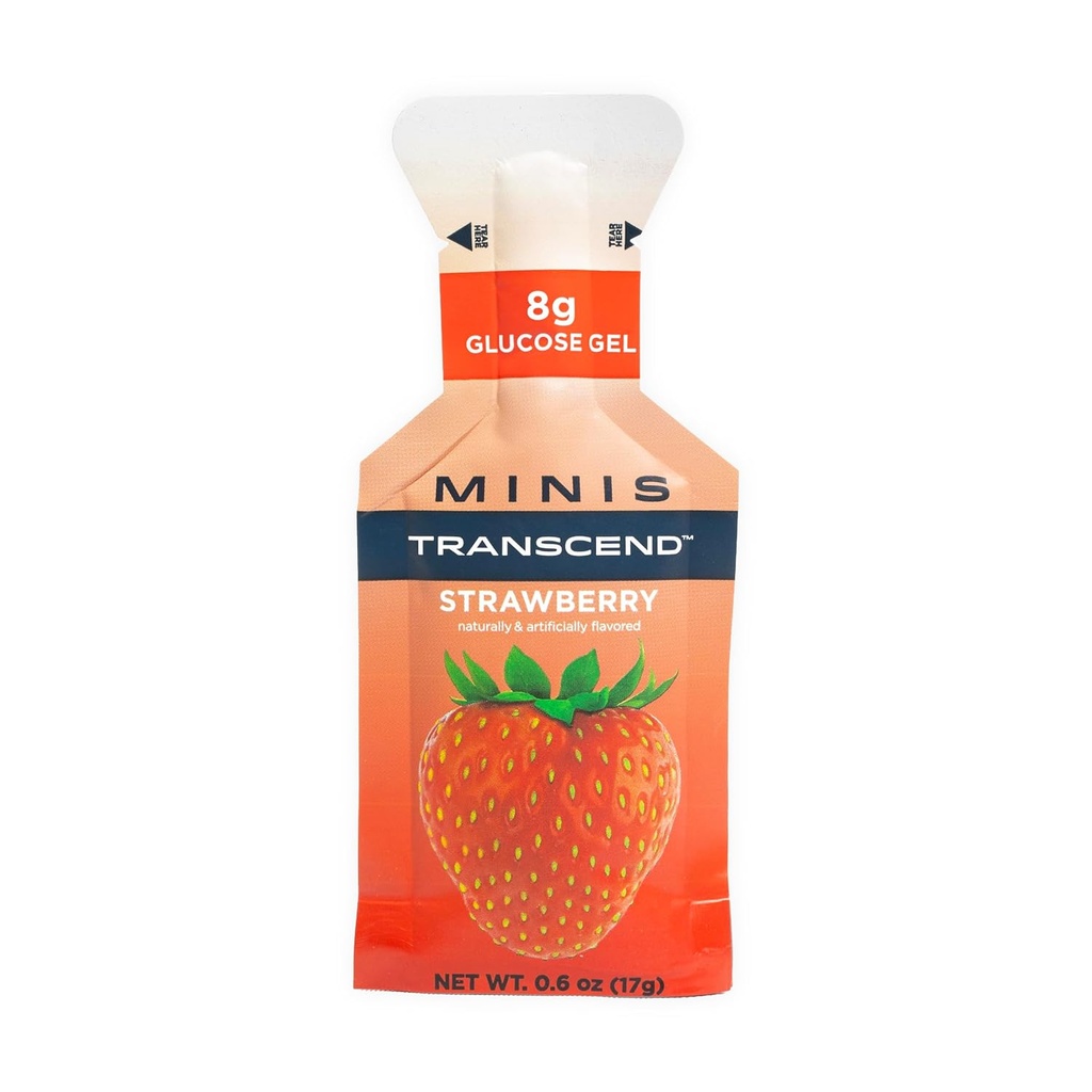 Transcend Foods Mini Strawberry Gel (.6 oz, συσκευασία των 12) Γέλη φράουλας ταχείας δράσης Gel Μέγεθος ταξιδιού, Χωρίς καφεΐνη, Χωρίς γλουτένη
