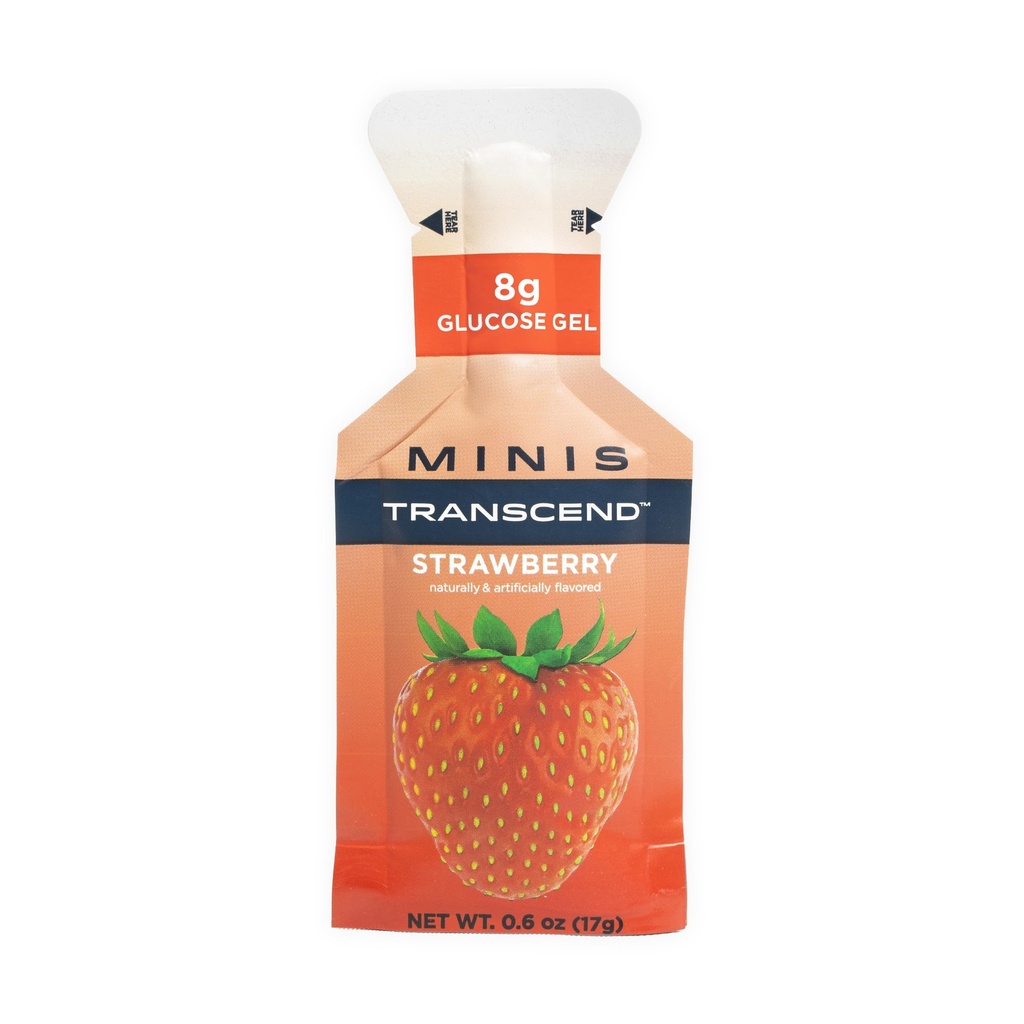 Transcend Foods Mini Strawberry Gel (.6 oz, Pack of 12) Fast-Acting Carb Gel Strawberry Flavor – Travel Size, Caffeine Free, Gluten Free