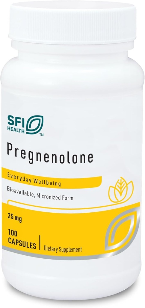 Klaire Labs SFI Health Pregnenolone - Ορμονική Ισορροπία, Mood & Energy Support - 25mg Προερχόμενο από Wild Yam - Βιοδιαθέσιμο & Μικρονισμένο για την Υποστήριξη Ενισχυμένης Απορρόφησης - Hypoallergenic (100 Κάψουλες)
