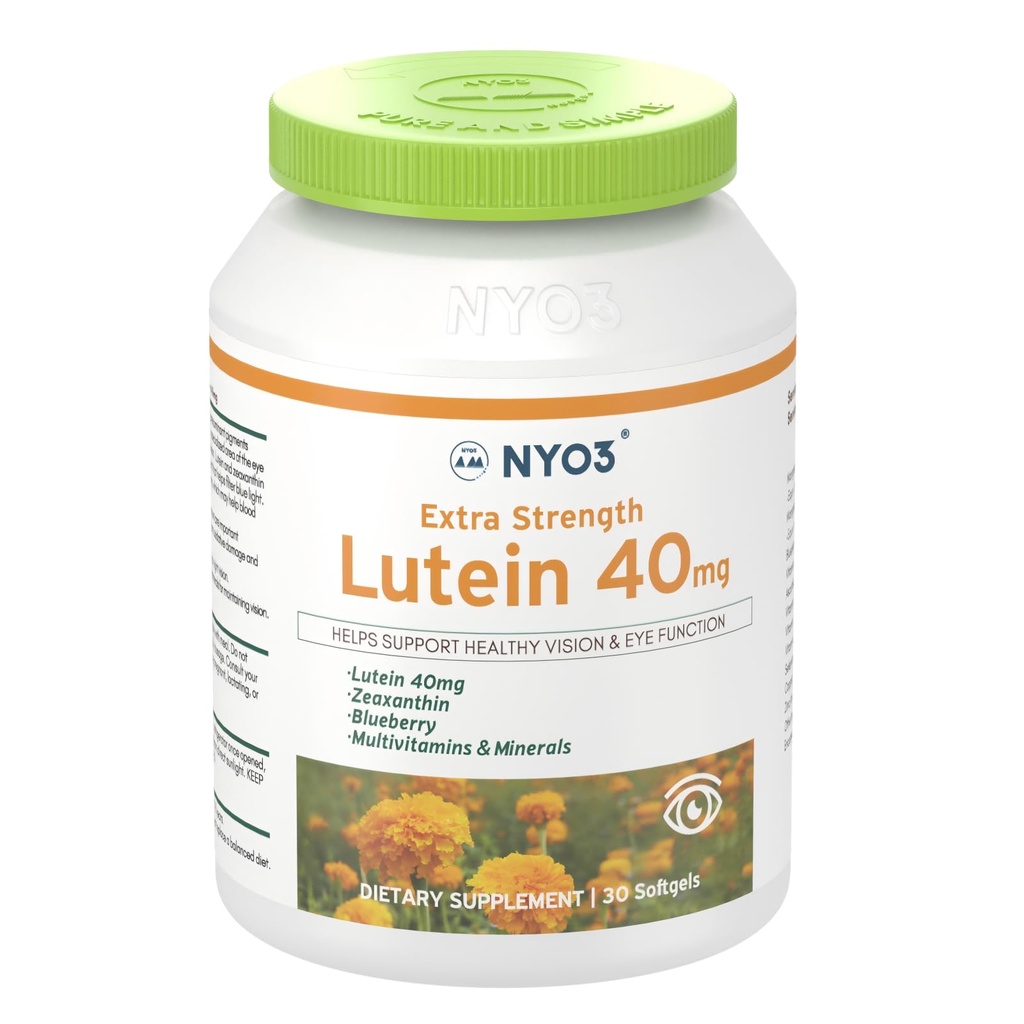 NYO3 Lutein & Zeaxanthin 40mg με βατόμουρο, 30 Softgels Eyes Βιταμίνες και Mineral Συμπλήρωμα– Eye $ Vision Health 
