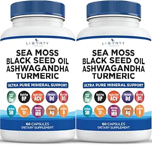 Sea Moss Black Seed Oil Ashwagandha Turmeric Bladderwrack Burdock - με Manuka, Honey Dandelion, ACV Black Pepper Gluten Free - 2-Pack