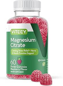 VITEEY Magnesium Gummies for Adults - 66mg of Magnesium Citrate Gummy for Calm, Sleep, Nerve & Muscle Function Support - Vegetarian, Gluten Free - 60 Count